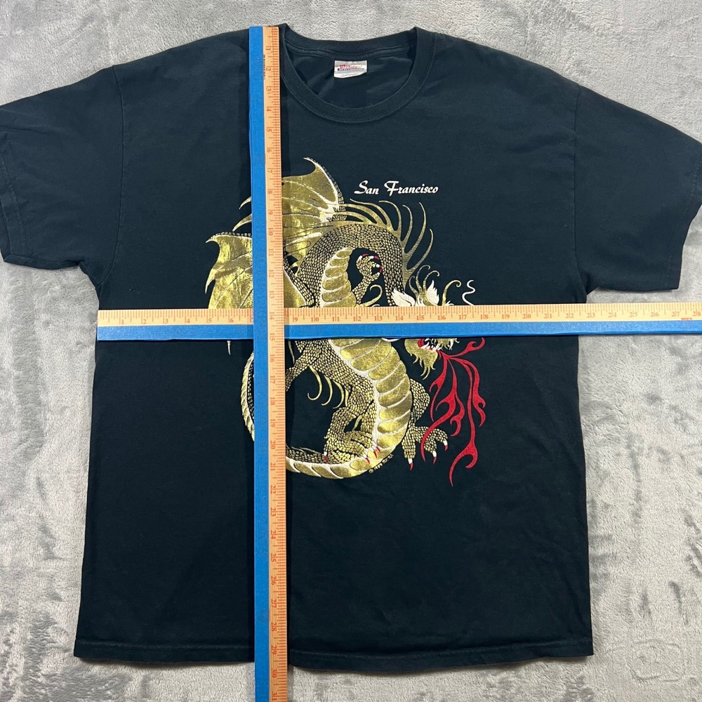 San Francisco Dragon Graphic Tee Adult XL Black Gold Foil Fire T-Shirt Hanes - Picture 12 of 16